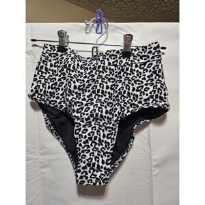 OVRUNS Women's Leopard Print High-Waisted Swim Bottoms